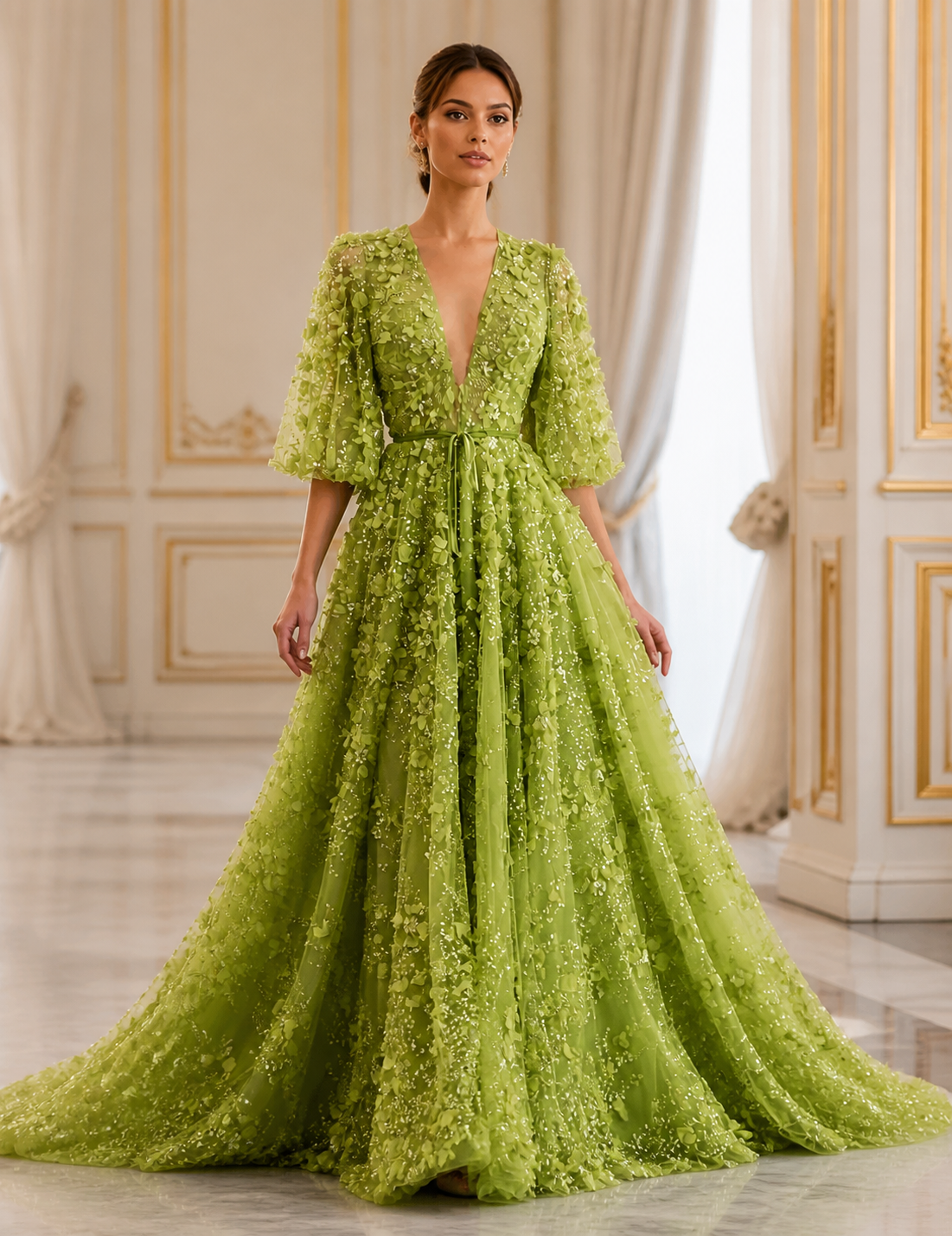 Elegant Dubai luxury dress by MC THE BLACK DIAMOND featuring intricate embroidery and flowing fabric from the Sharon Said collection.