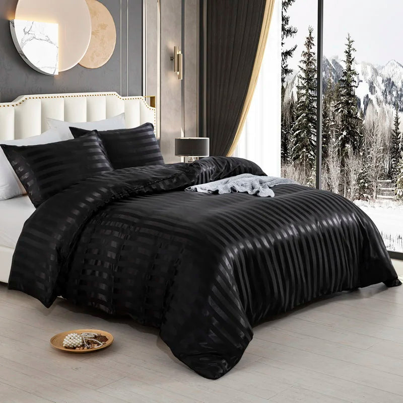 Luxurious satin striped duvet cover set by 𝕄𝕔 𝕋𝕙𝕖 𝔹𝕝𝕒𝕔𝕜 𝔻𝕚𝕒𝕞𝕠𝕟