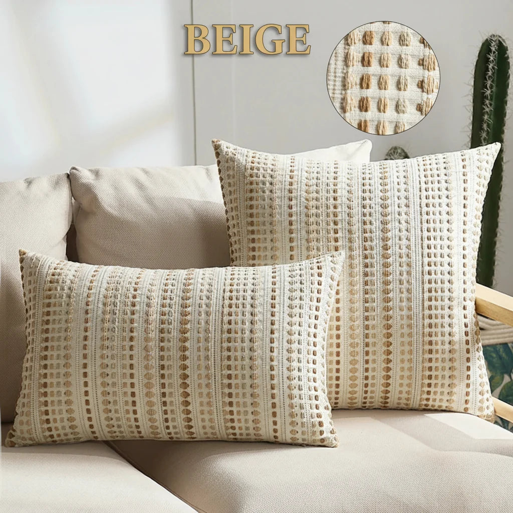 Nordic striped dots woven cushion cover by MC THE BLACK DIAMOND, cotton and linen geometric throw pillowcase for sofa decor.