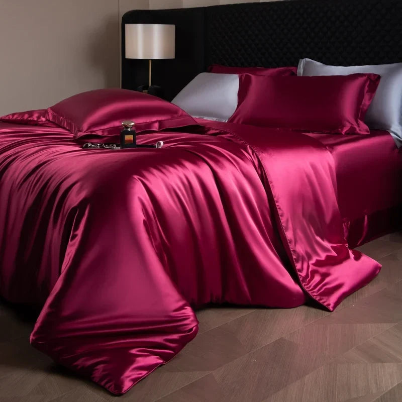 Luxury silk bed sheets set with duvet cover, fitted, flat sheets, and pillowcases from 𝕄𝕔 𝕋𝕙𝕖 𝔹𝕝𝕒𝕔𝕜 𝔻𝕚�