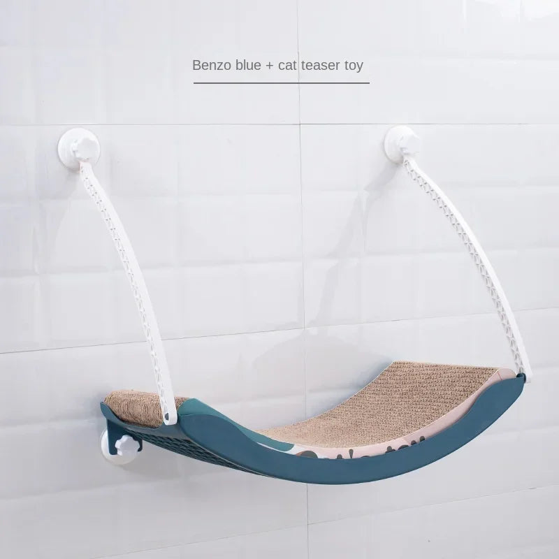 MC THE BLACK DIAMOND cat hammock bed with Arctic fleece cushion, suction cups, hanging on balcony window for sunbathing and relaxation.