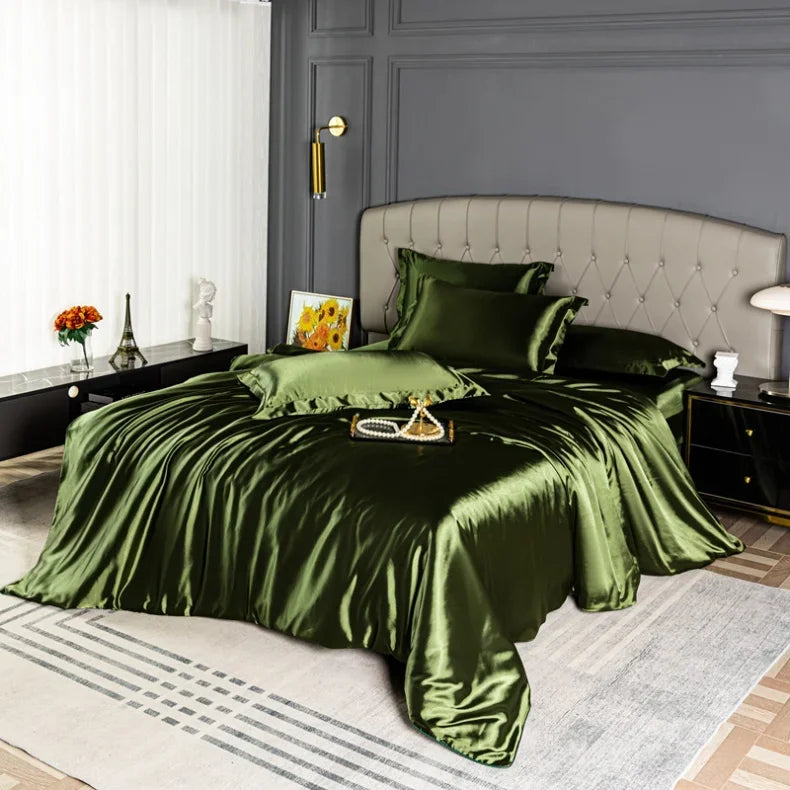 Luxury MC The Black Diamonds satin bedding set with solid color duvet cover in single, double, queen, and king sizes.