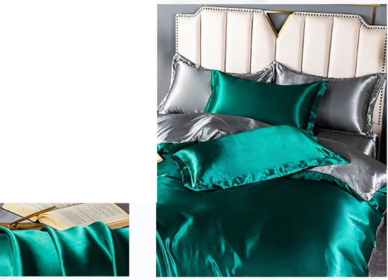 Luxury Mulberry satin bedding set with silky duvet cover and sheets, soft and skin-friendly, from 𝕄𝕔 𝕋𝕙𝕖 𝔹𝕝𝕒𝕔𝕜 𝔻𝕚�