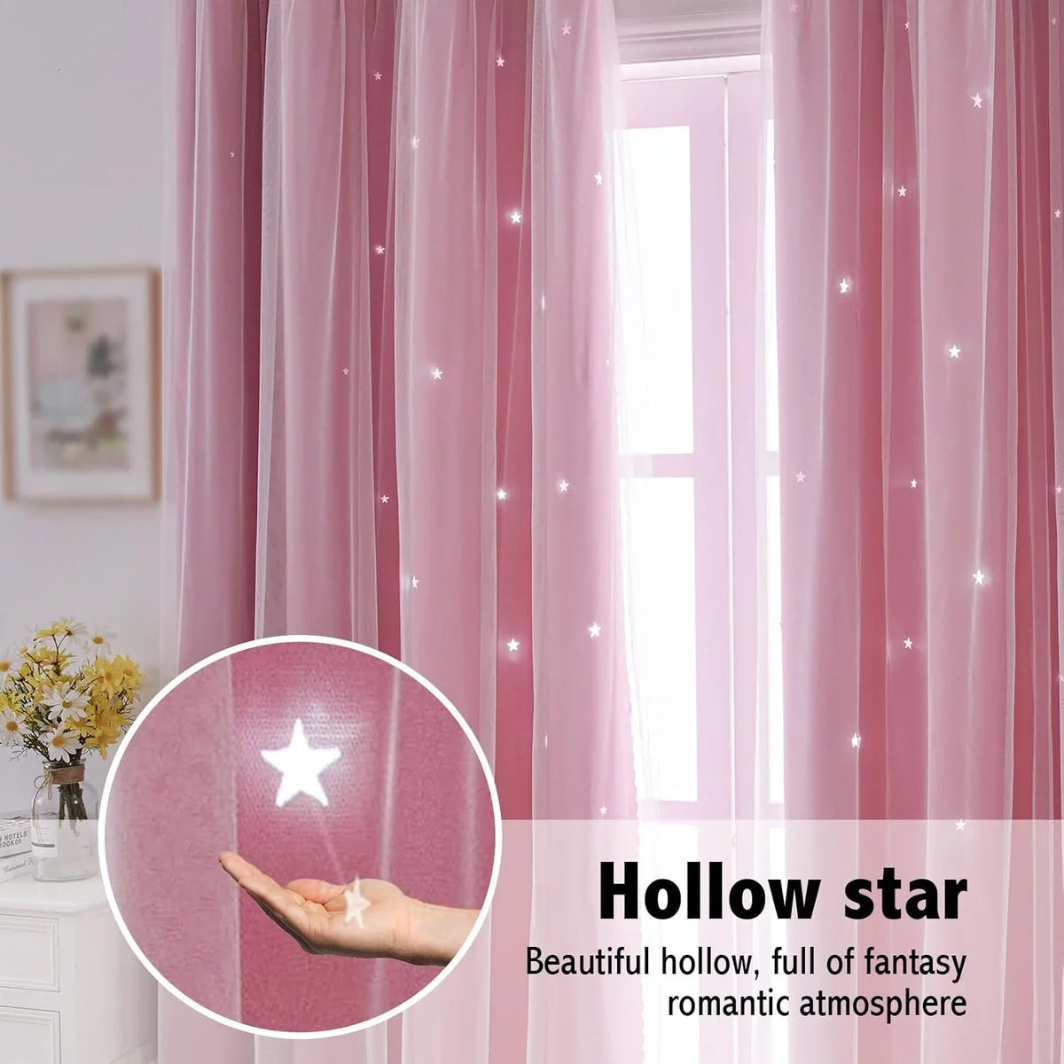 Blue double-layer princess curtains with two panels, featuring elegant fabric and decorative design from MC THE BLACK DIAMOND.