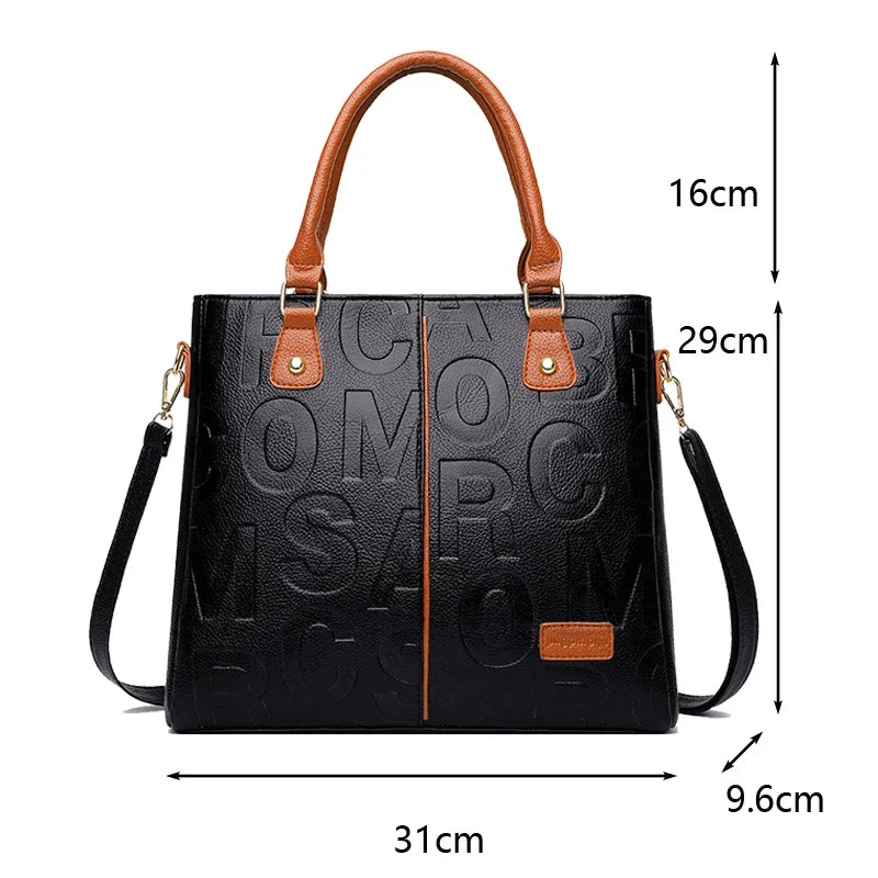 MC THE BLACK DIAMOND PU leather casual crossbody bag for women, large capacity tote with shoulder strap, stylish travel handbag.
