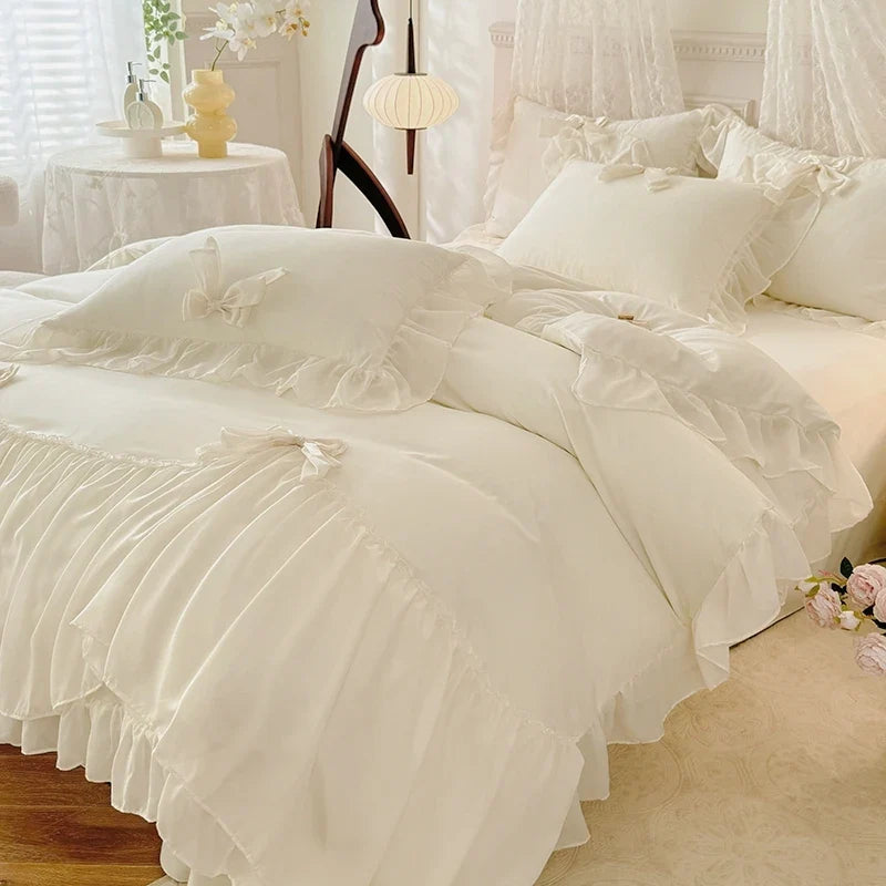 3-piece white bedding set with ruffle duvet cover by 𝕄𝕔 𝕋𝕙𝕖 𝔹𝕝𝕒𝕔𝕜 𝔻𝕚𝕒𝕞𝕠