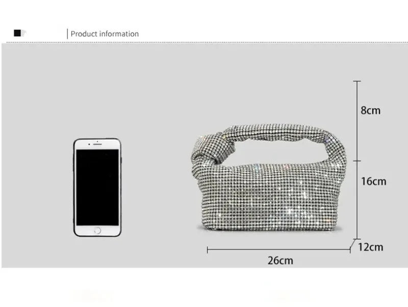 Silver handle evening bag with rhinestone knot design, crystal accents, top handle, from MC THE BLACK DIAMOND, luxury women&