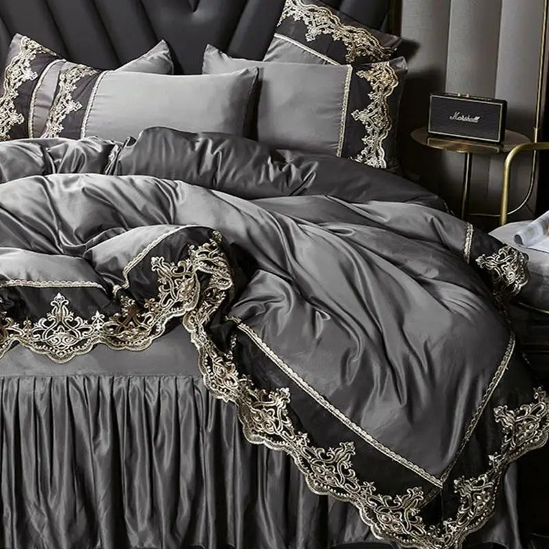 European-style ice rayon bed skirt from MC THE BLACK DIAMOND, part of a summer bedding set, featuring lightweight, breathable fabric.