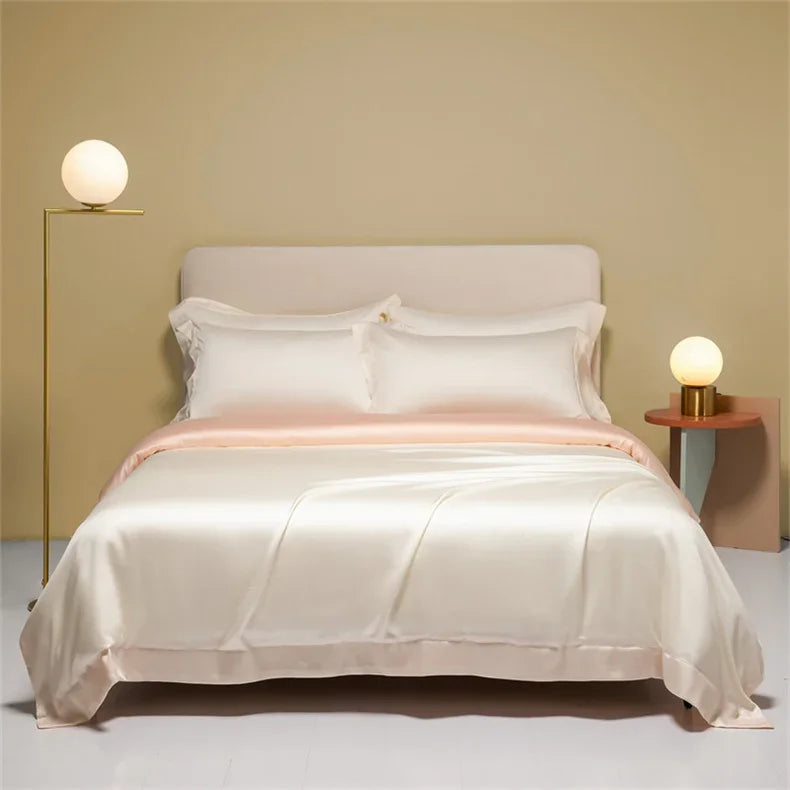 Natural Mulberry Silk duvet cover by MC The Black Diamonds, solid color quilt cover in king size with smooth, luxurious fabric.