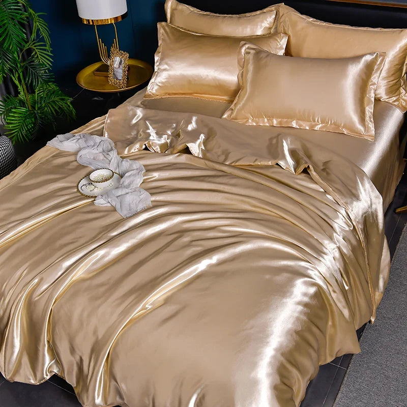 Luxury Mulberry satin bedding set with silky duvet cover and sheets, soft skin-friendly high-end queen bedsheets from 𝕄𝕔 𝕋𝕙𝕖 𝔹𝕝𝕒𝕔𝕜 𝔻�