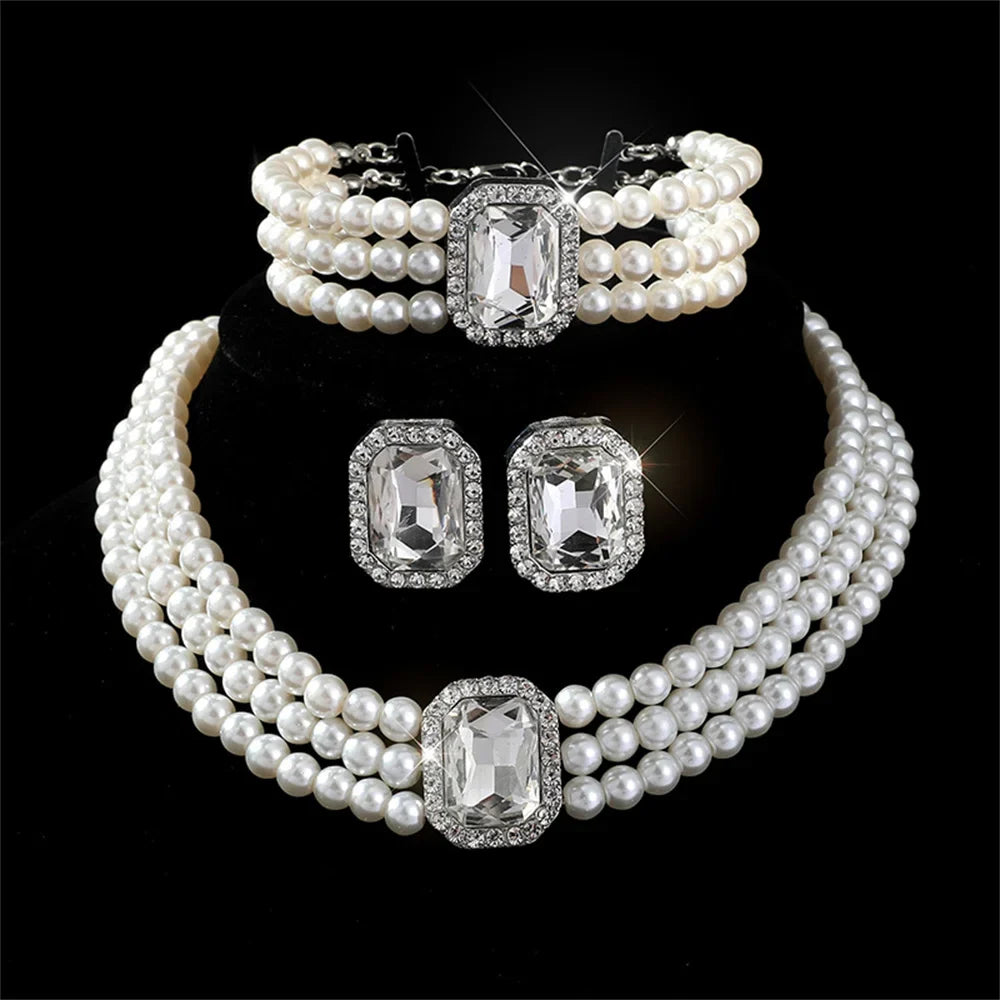 MC THE BLACK DIAMOND bridal jewelry set featuring a necklace and versatile earrings with elegant, sparkling design.