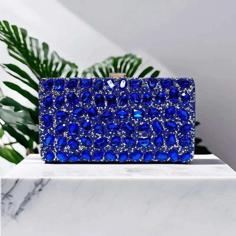 Silver rhinestone women’s wedding clutch bag by MC THE BLACK DIAMOND, elegant crystal bridal dinner handbag with shoulder strap