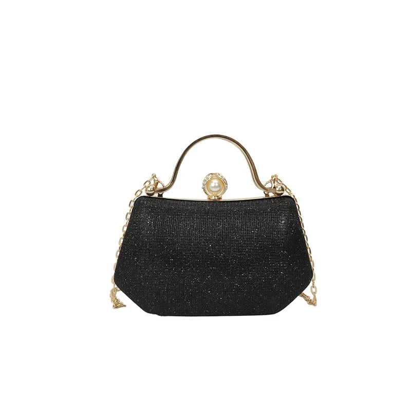 Black solid color MC The Black Diamonds hand bag with chain strap, versatile evening bag for women, simple and stylish crossbody design