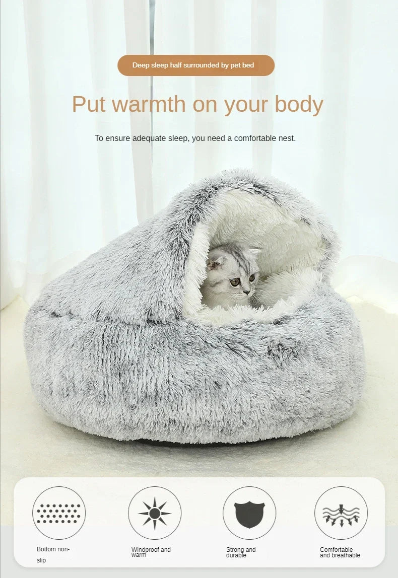 MC THE BLACK DIAMOND plush cat house bed, round warm pet cat cushion with thick padding, cozy nest for small cats and kittens