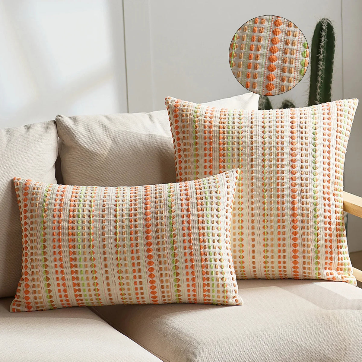 Nordic striped dots woven cushion cover by MC THE BLACK DIAMOND, cotton and linen geometric throw pillowcase for sofa decor.
