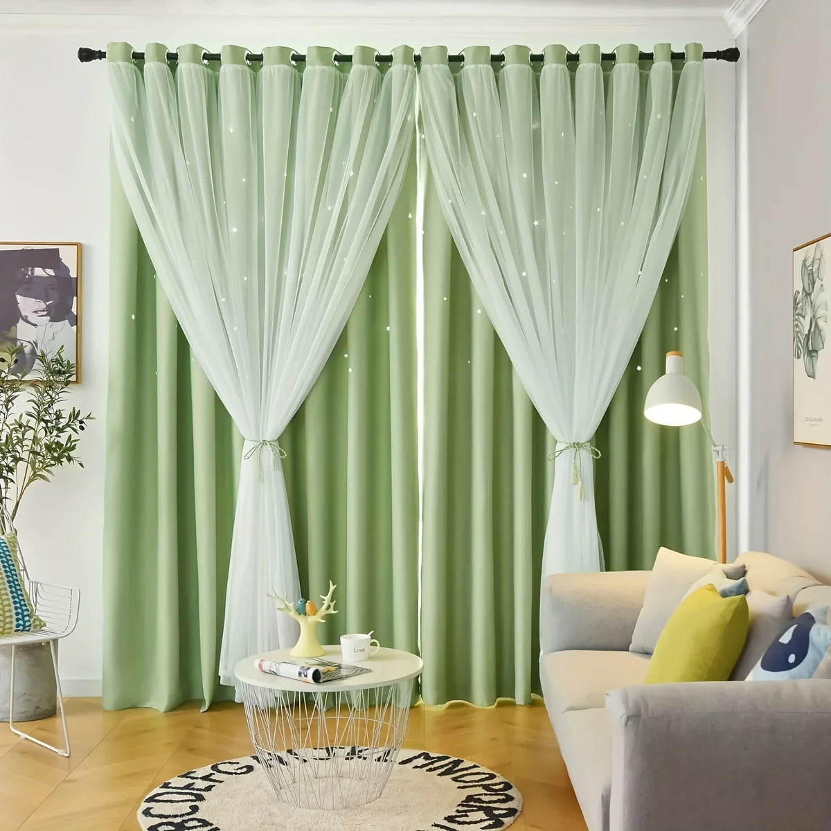 Two-panel blue double-layer princess curtains by MC THE BLACK DIAMOND, showcasing elegant fabric and decorative design