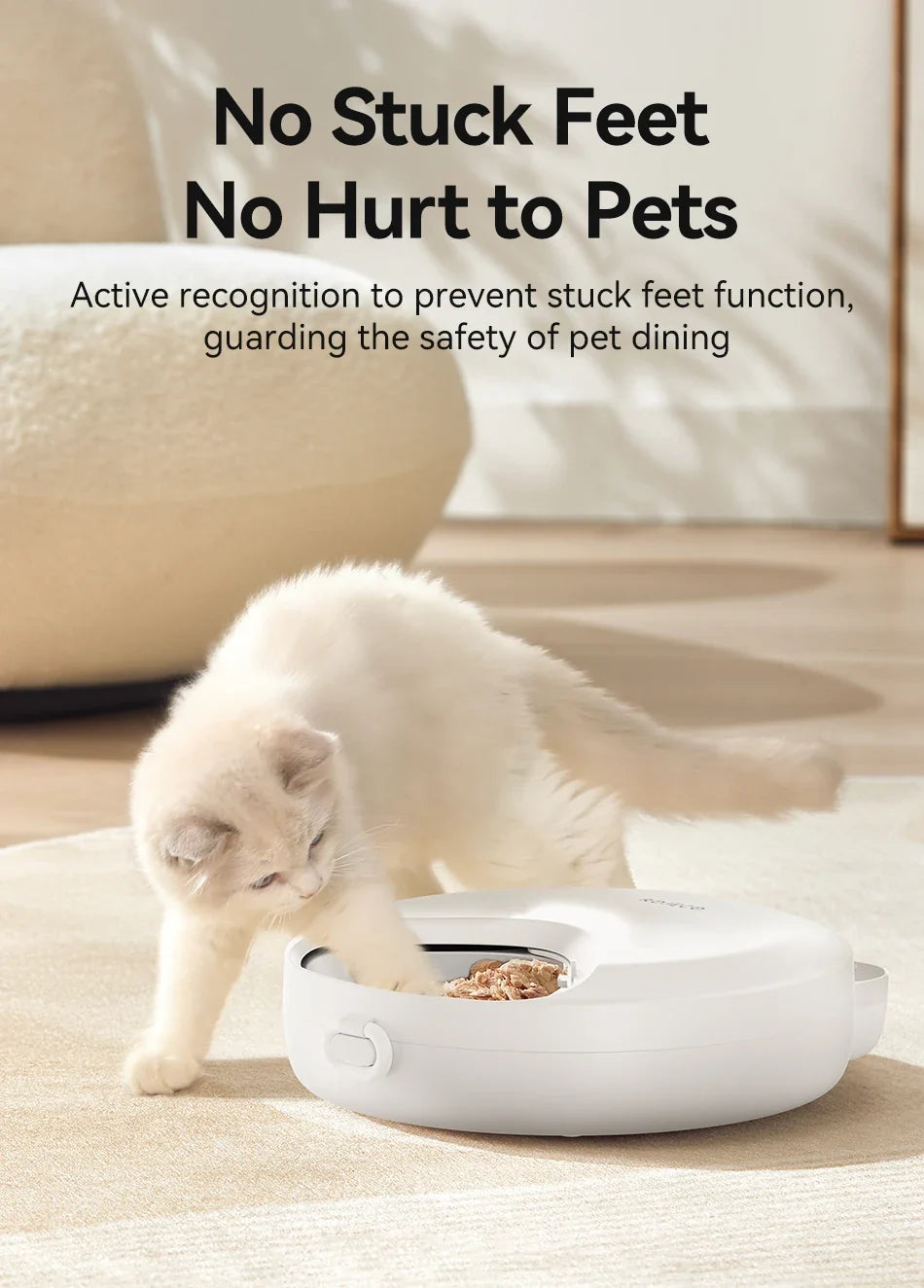 Automatic pet feeder by MC THE BLACK DIAMOND dispensing 4 meals of wet or dry food for cats and dogs, wireless smart kibble dispenser.