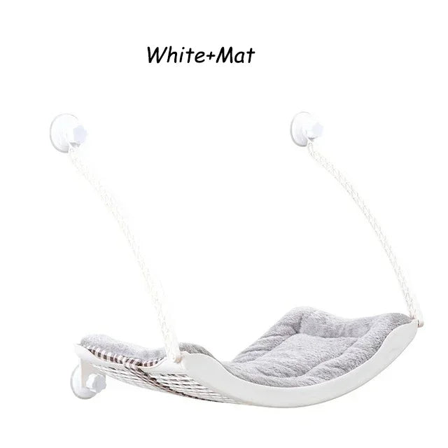 MC THE BLACK DIAMOND cat hammock bed with removable arctic fleece cushion and suction cups, designed for balcony windows.
