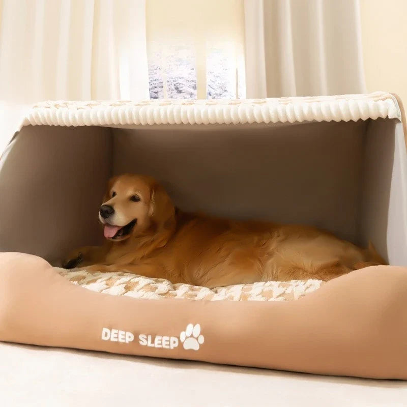 Warm winter dog house nest by MC THE BLACK DIAMOND, washable, deep sleep tent for medium to large dogs in pet beds.
