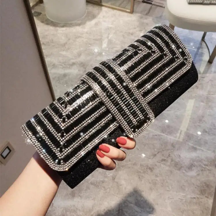 MC THE BLACK DIAMOND crystal handbag with armpit chain, perfect for wedding and party occasions, elegant accessory for women.