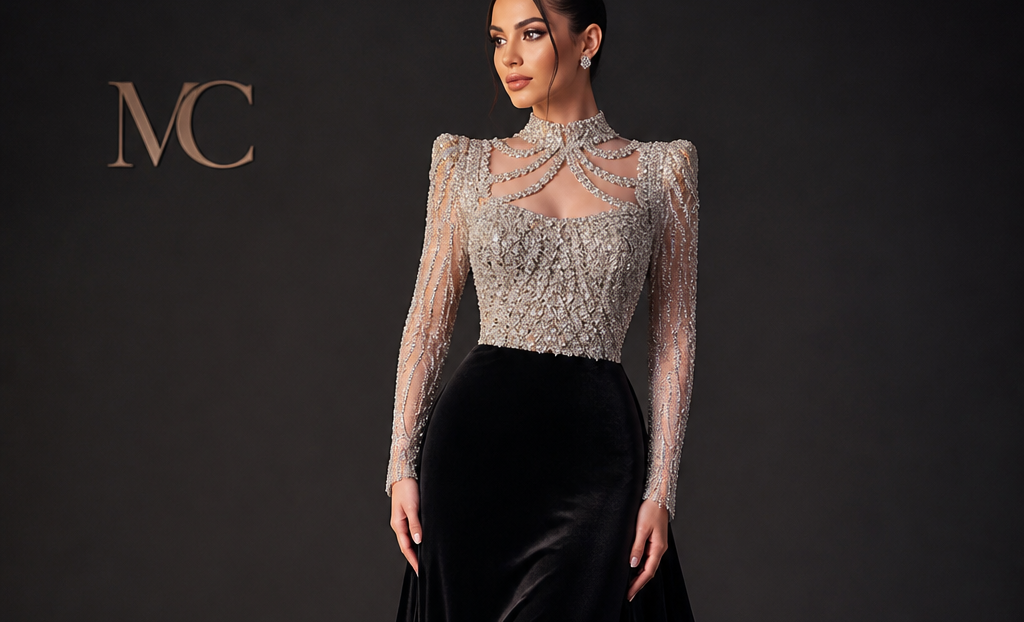 𝕄𝕮 Elegant Luxury Velvet & Chiffon Evening Gown