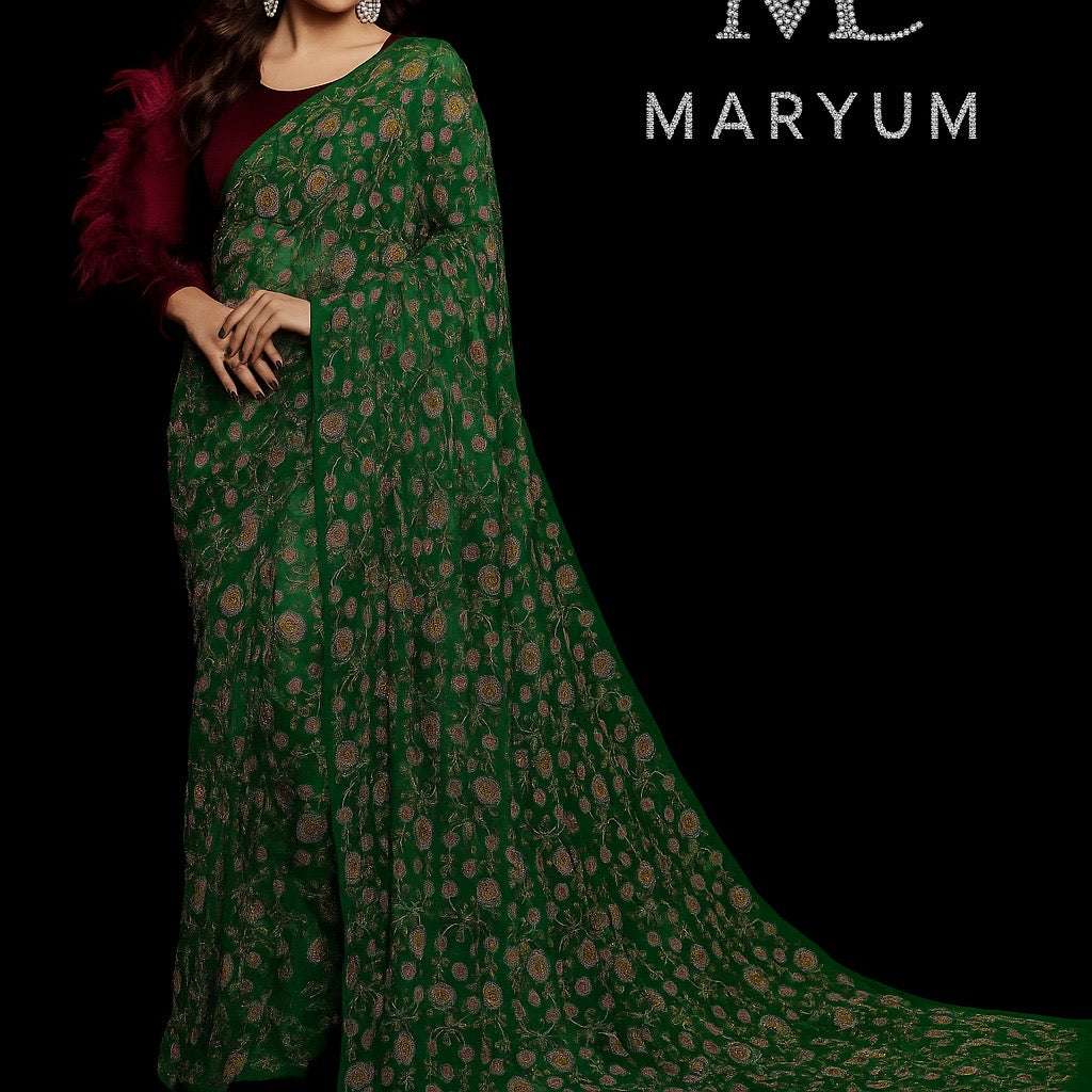 Emerald green chiffon fabric by MC THE BLACK DIAMOND, 4 meters of lightweight, sheer chiffon material for sewing and crafting.