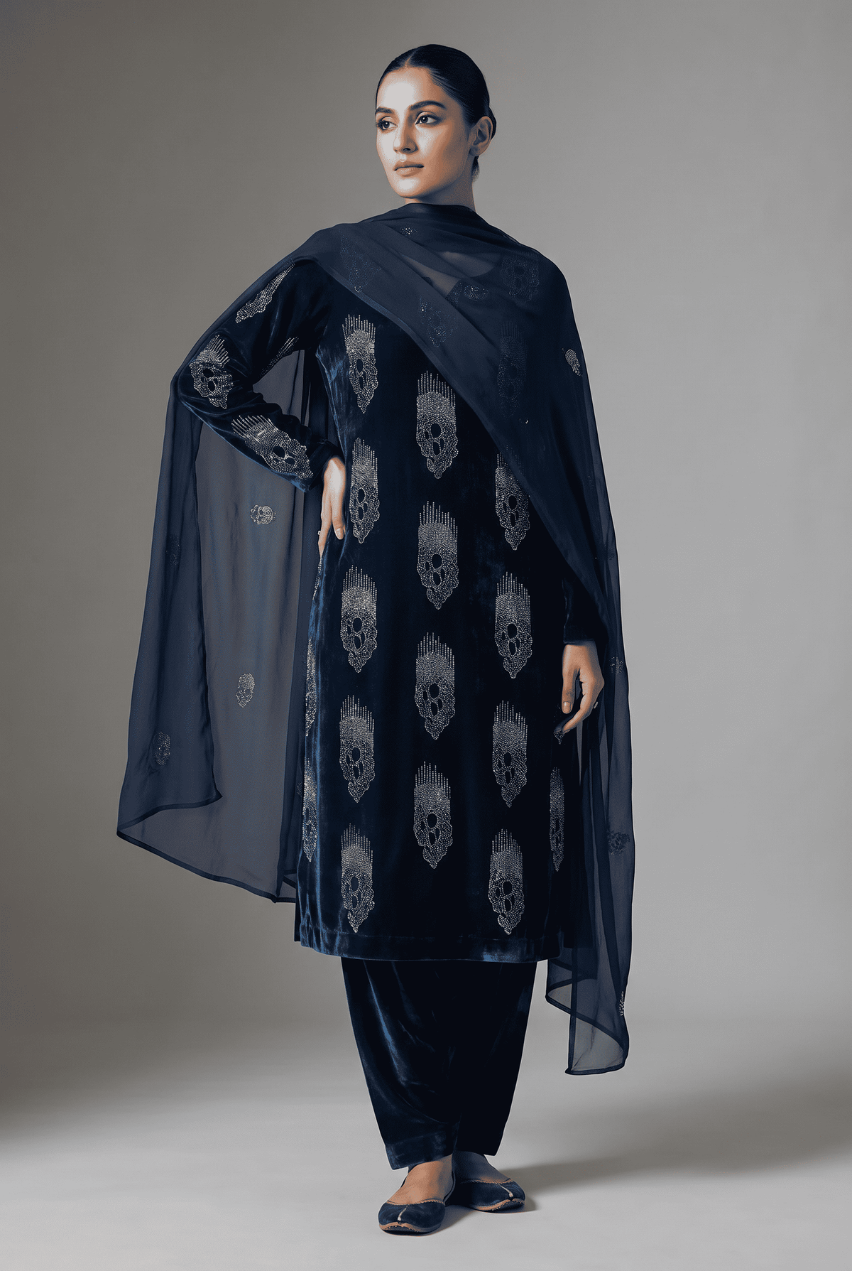 Midnight Sapphire velvet fabric from MC THE BLACK DIAMOND, showcasing soft, luxurious textile with rich color and smooth texture.