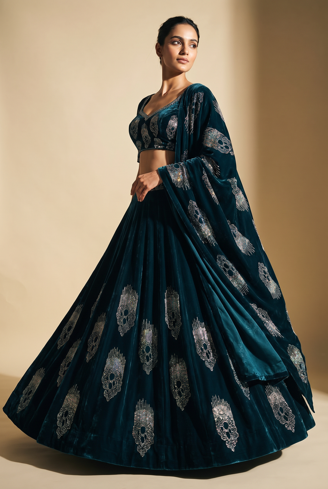 Midnight sapphire velvet fabric from MC THE BLACK DIAMOND, showcasing a luxurious soft and rich textured material.