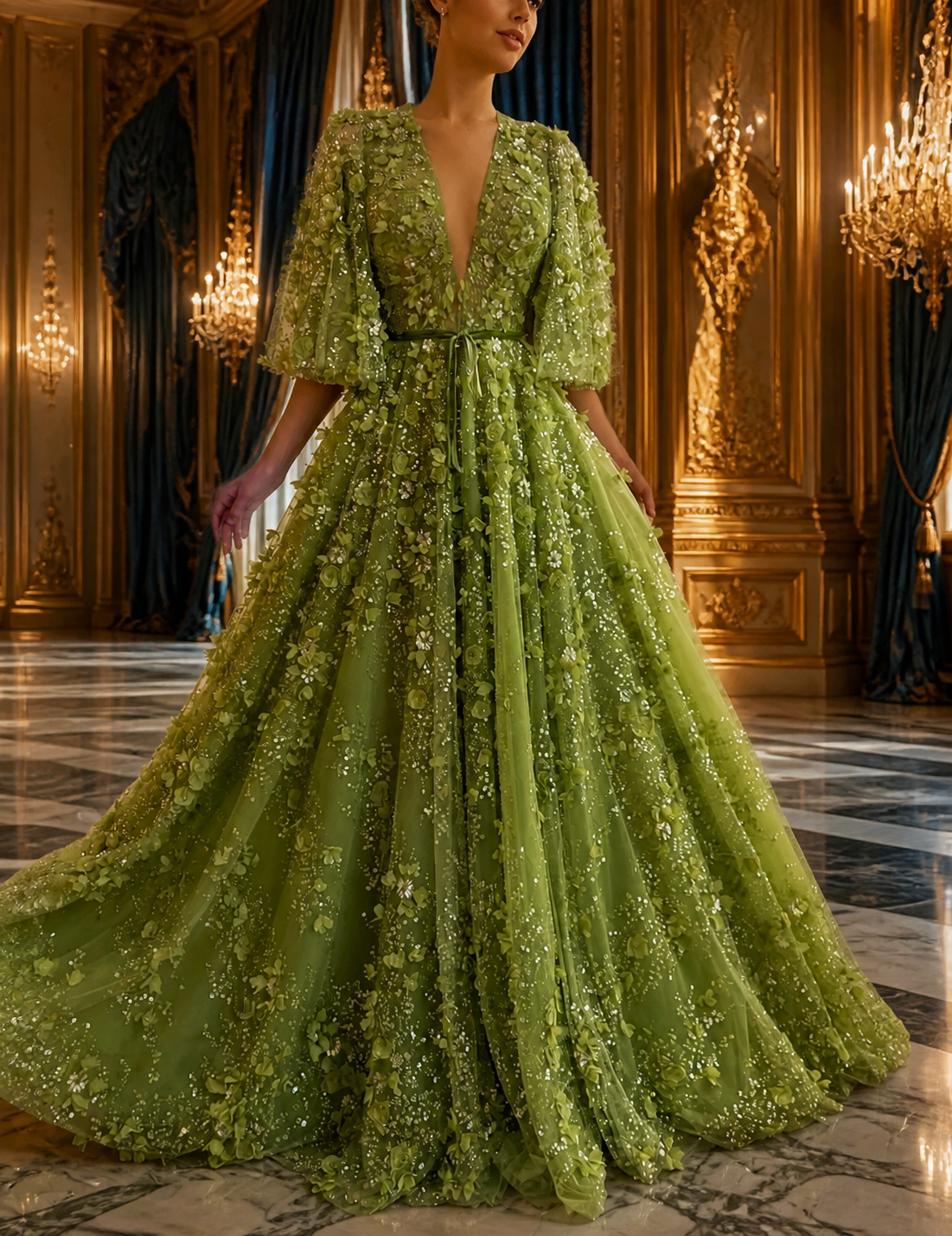 Elegant Dubai luxury dress by MC THE BLACK DIAMOND, showcasing intricate design and flowing fabric from the Sharon Said collection.