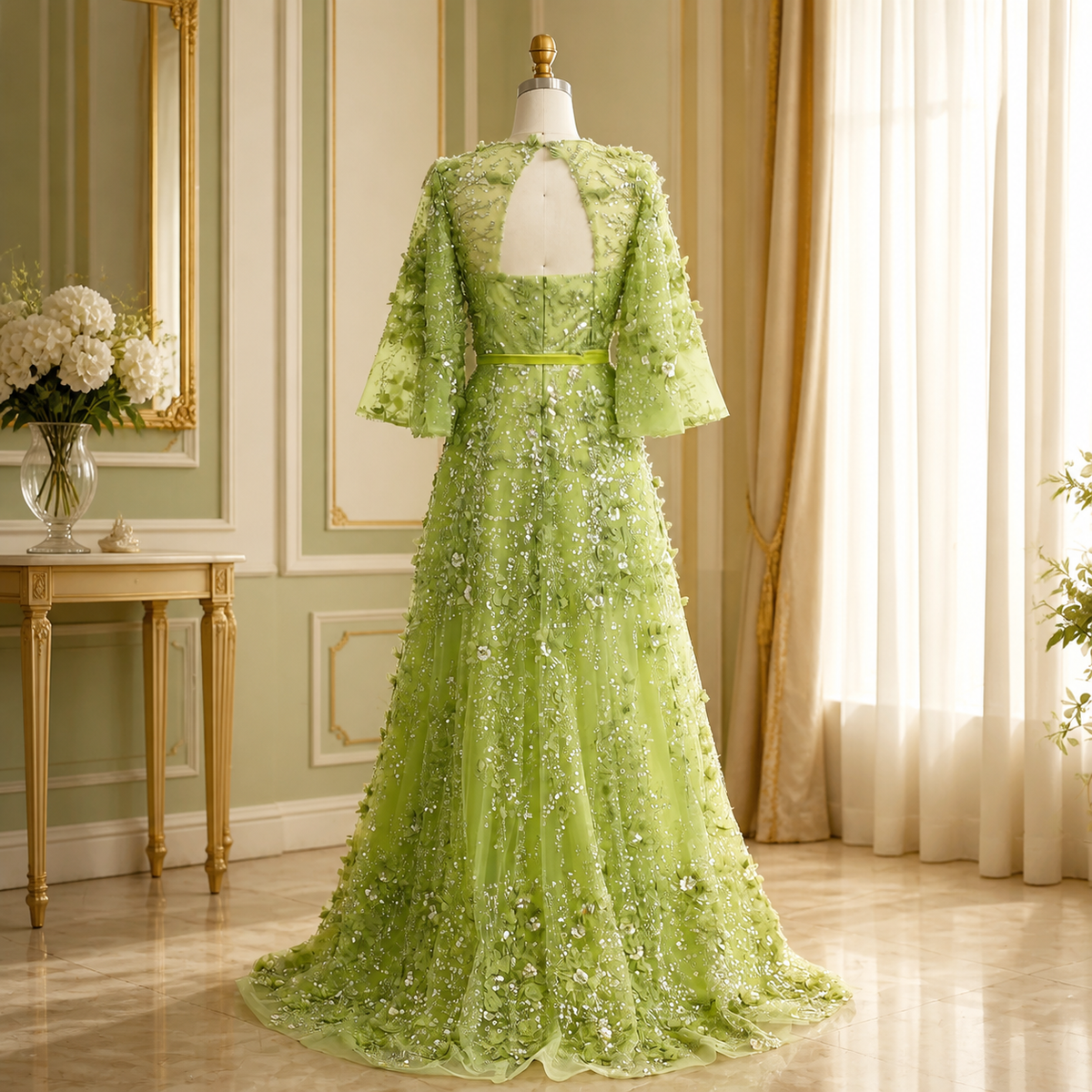 Elegant Dubai luxury dress by MC THE BLACK DIAMOND featuring intricate design and flowing fabric, perfect for upscale occasions.