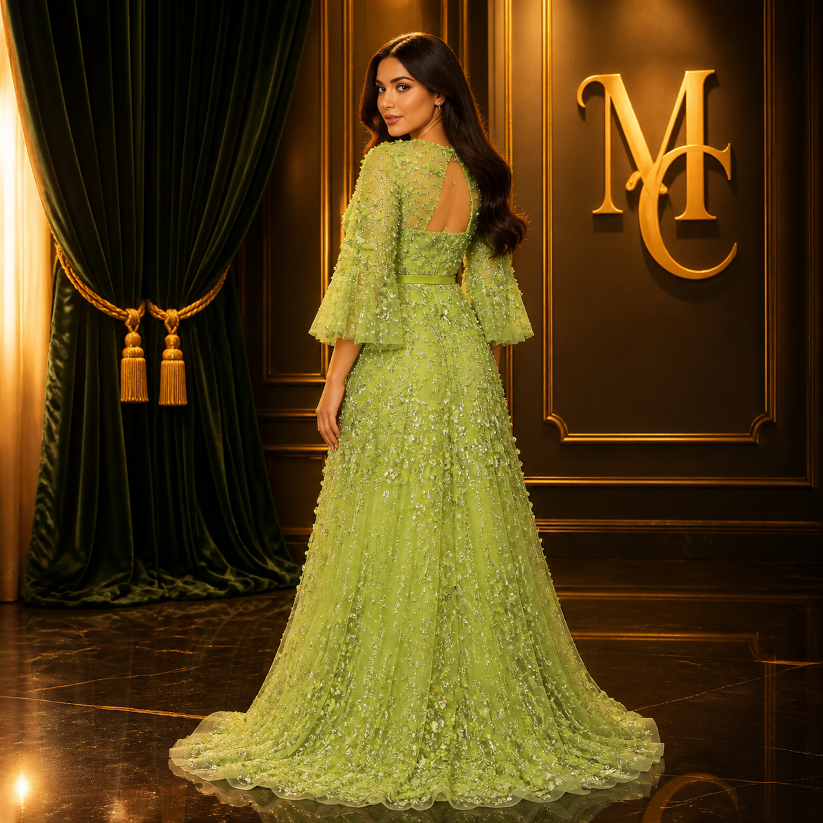 Elegant Dubai luxury dress from MC THE BLACK DIAMOND brand, featuring intricate detailing and a stylish silhouette.