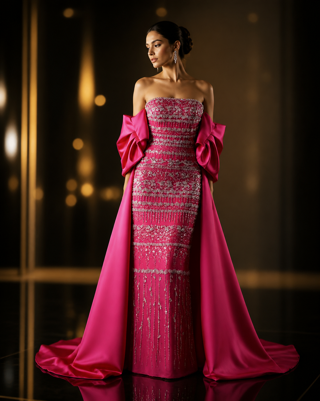 Sage green MC Luxury Dubai evening dress by MC THE BLACK DIAMOND featuring elegant design and flowing fabric.