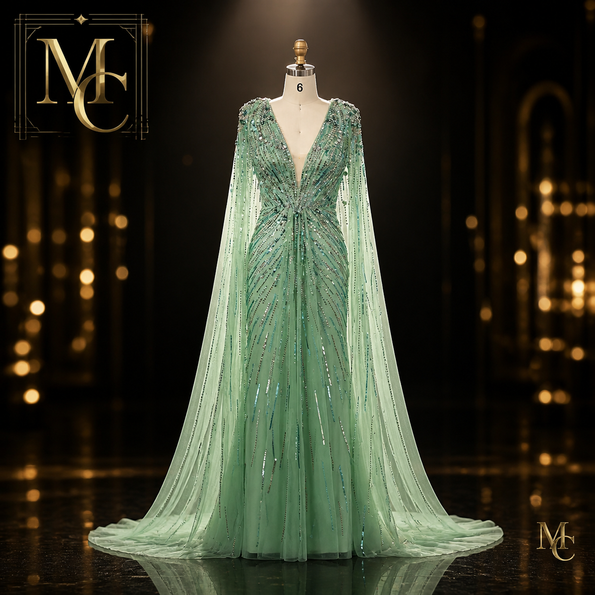 Luxury Dubai Sage green women dress by MC THE BLACK DIAMOND featuring elegant fabric and stylish design.