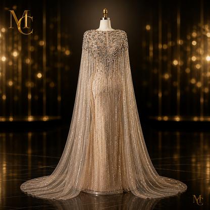 Luxury Dubai Sage Gree women’s dress by MC THE BLACK DIAMOND, elegant design with flowing fabric and intricate detailing.
