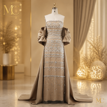 MC Luxury Dubai sage green evening dress by MC THE BLACK DIAMOND, featuring elegant fabric and stylish design.