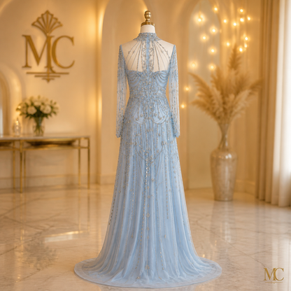 MC THE BLACK DIAMOND luxury long sleeve high neck Dubai evening dress for women, elegant wedding and party formal gown.