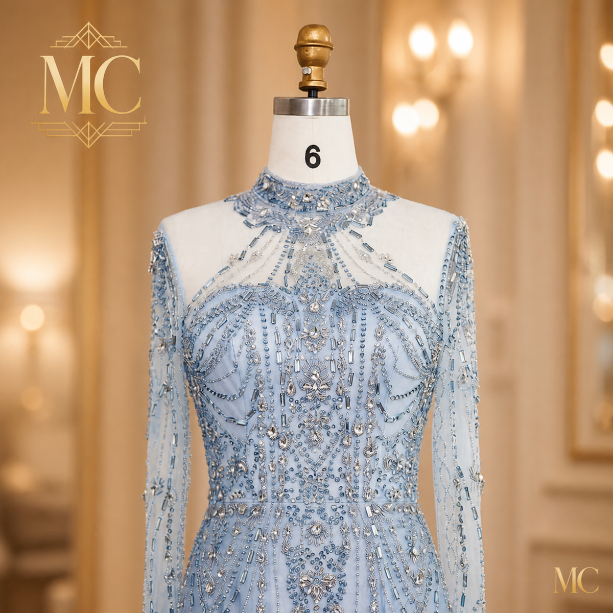 MC THE BLACK DIAMOND long sleeve high neck Dubai luxury evening dress for women, formal wedding party gown with elegant design.