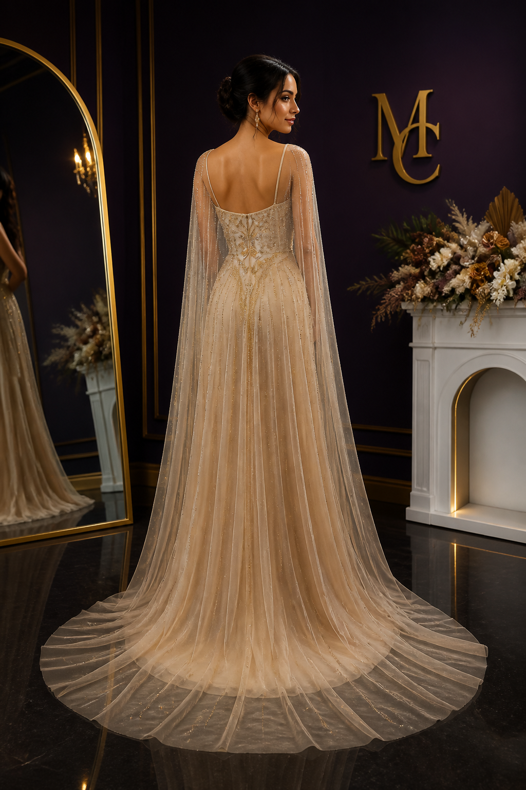 Elegant MC THE BLACK DIAMOND formal evening dress with intricate detailing, perfect for special occasions and events.