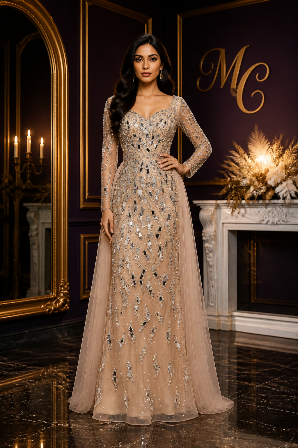 Elegant MC Luxury Arabic dress by MC THE BLACK DIAMOND, featuring intricate embroidery and flowing fabric design.