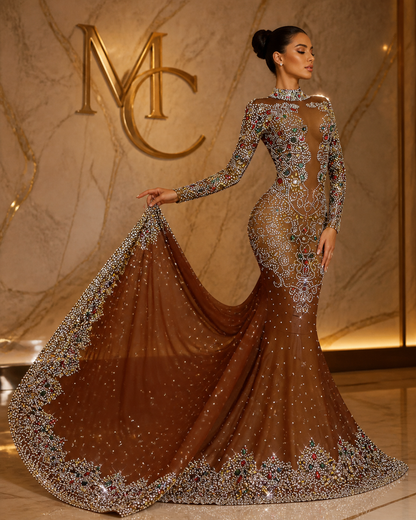 MC THE BLACK DIAMOND MC Luxury Floor-length Dress with sparkling crystals and elegant design.