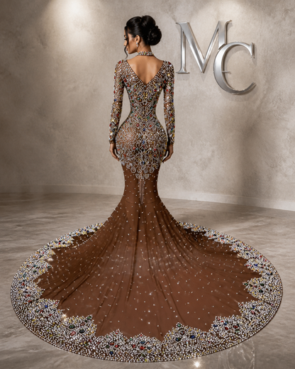 MC THE BLACK DIAMOND luxury floor-length dress with sparkling crystals, elegant design, perfect for formal occasions