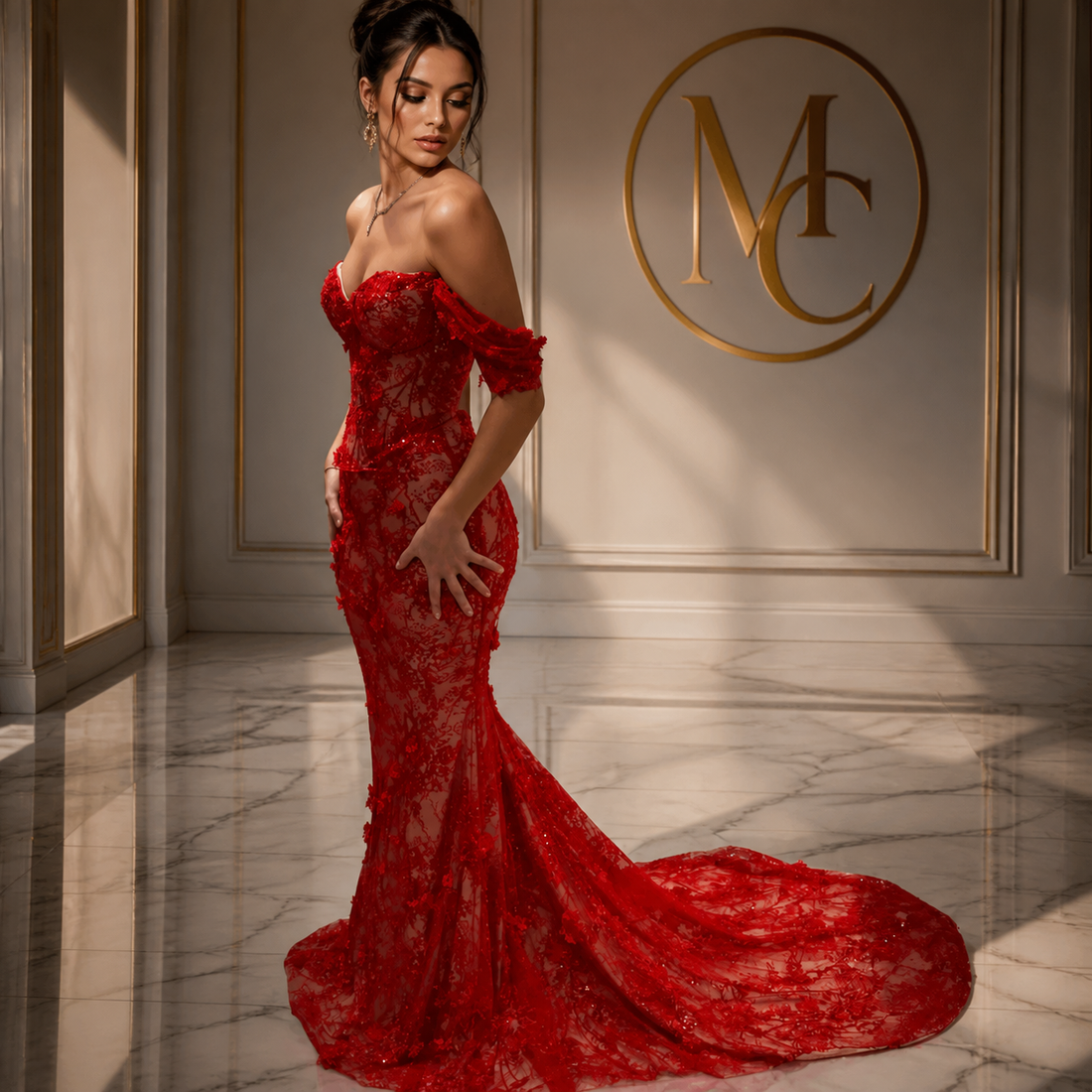 MC THE BLACK DIAMOND sweetheart long sleeve prom dress with side slit in elegant black fabric, perfect for formal events.