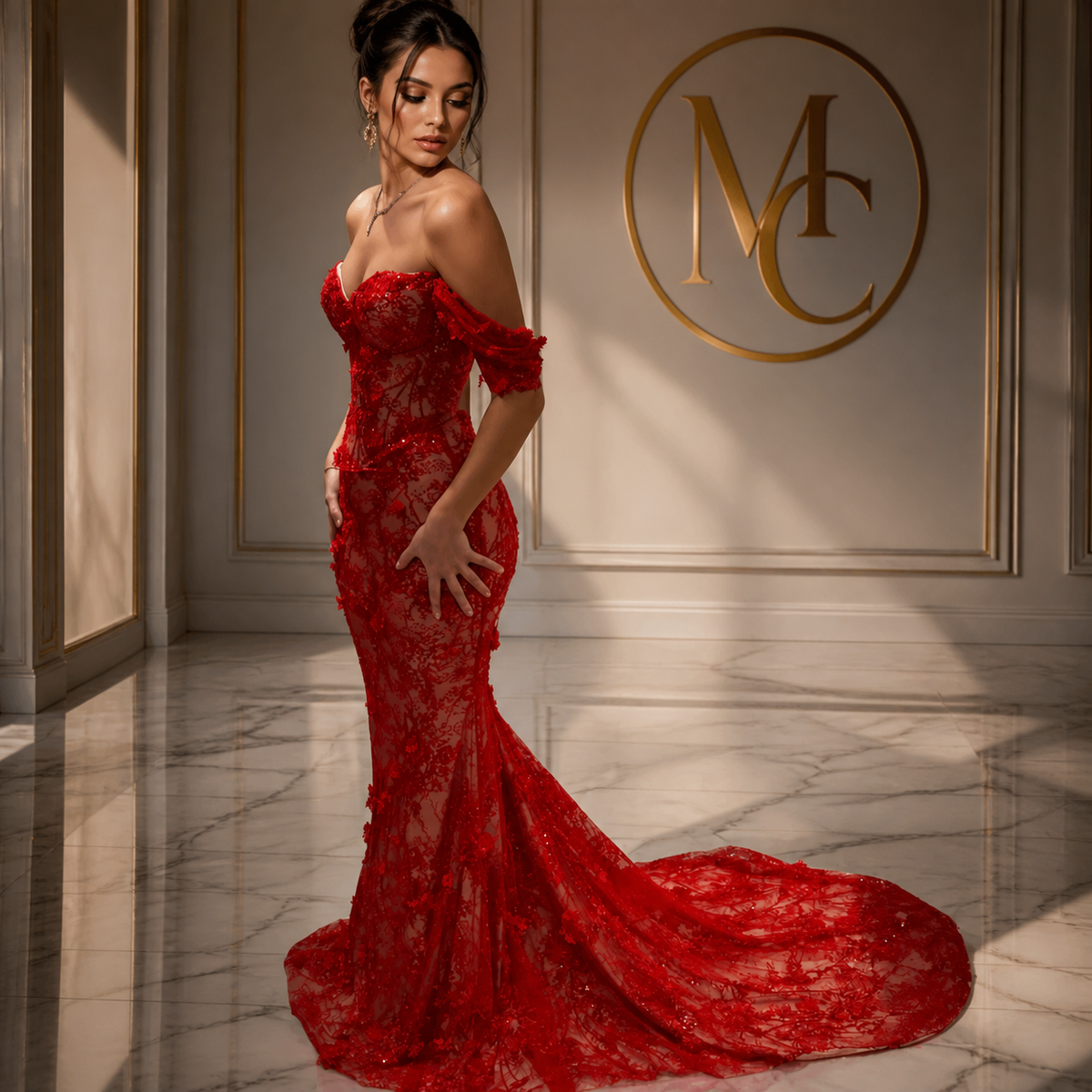 MC THE BLACK DIAMOND sweetheart long sleeve prom dress with side slit in elegant black fabric, perfect for formal events.