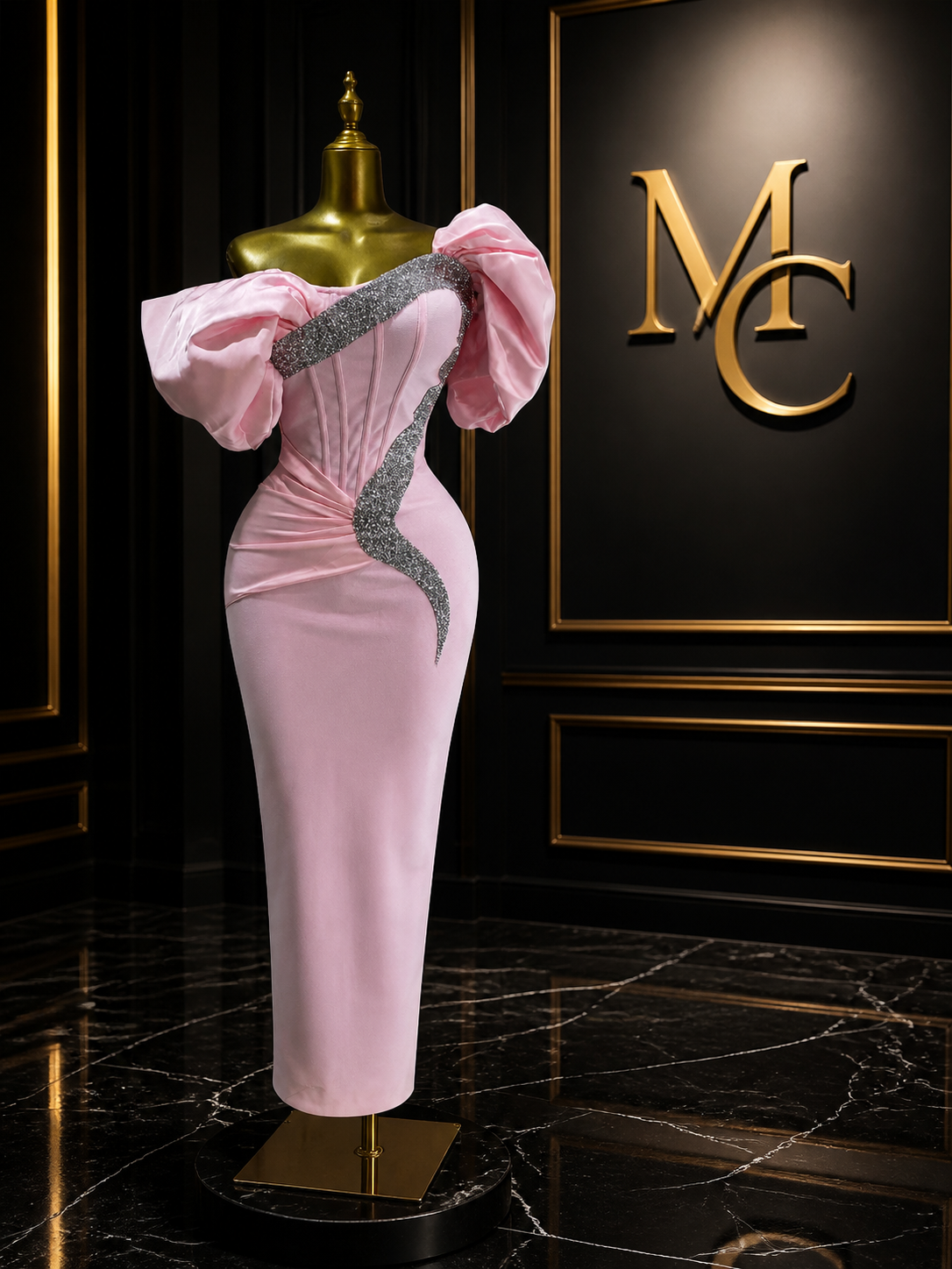 Pink evening dress by MC THE BLACK DIAMOND featuring elegant fabric and a flattering fit, perfect for formal occasions.