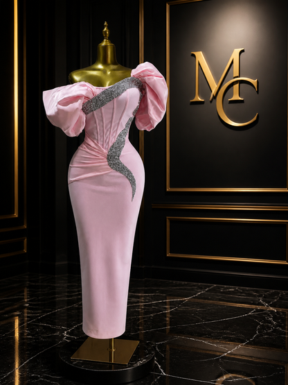 Pink evening dress by MC THE BLACK DIAMOND featuring elegant fabric and a flattering fit, perfect for formal occasions.
