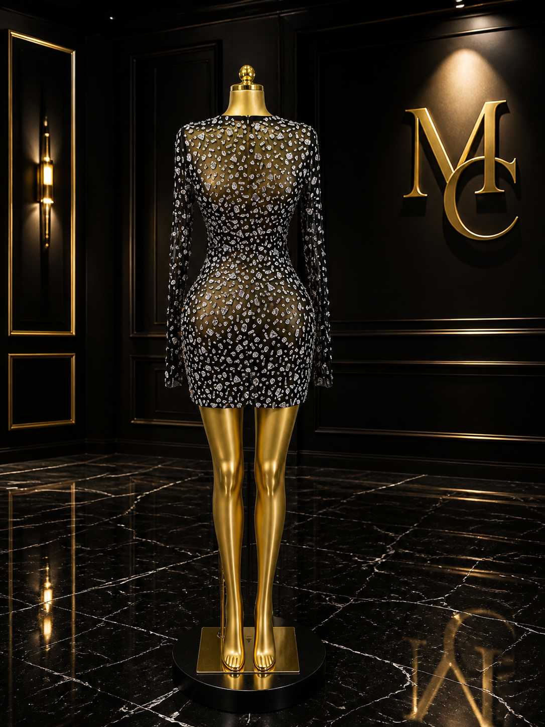 MC THE BLACK DIAMOND sparkling diamond short party dress with elegant design, perfect for special occasions and celebrations.