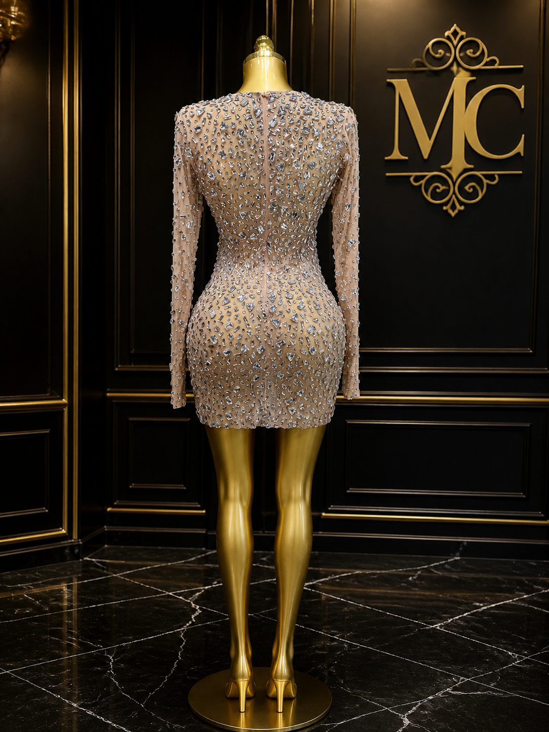 MC THE BLACK DIAMOND sparkling diamond short party dress with elegant design, perfect for special occasions.