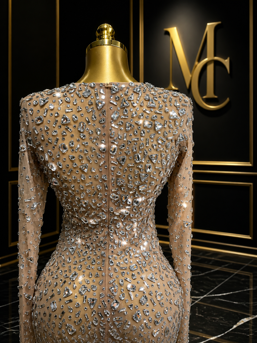 MC THE BLACK DIAMOND sparkling diamond short party dress with elegant design, featuring shimmering embellishments and a fitted silhouette.