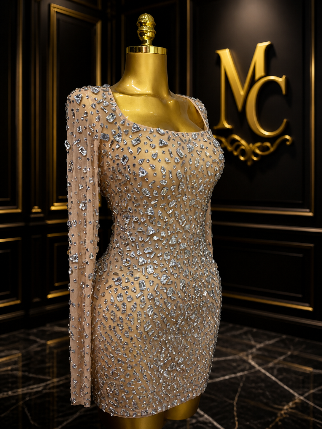 MC THE BLACK DIAMOND sparkling diamond short party dress with elegant design, perfect for special occasions and evening events.