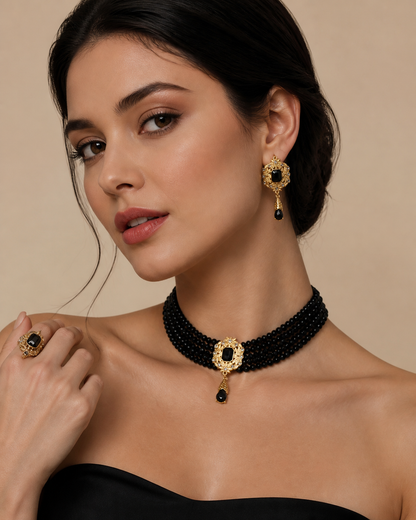 Vintage Multilayer Black Crystal Necklace